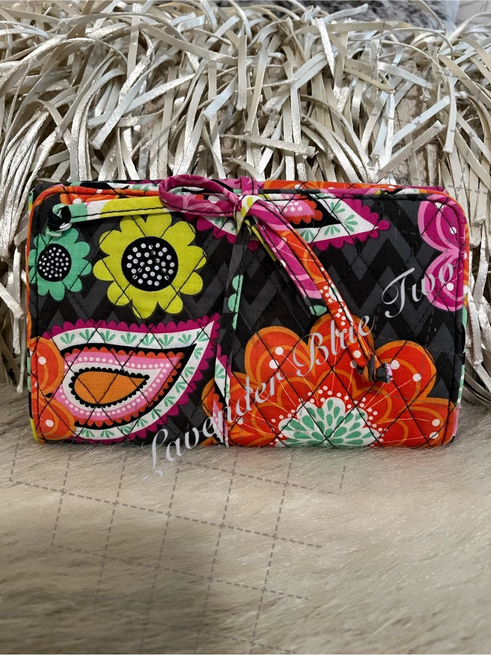 VERA BRADLEY Ziggy Zinnia  2014 All Wrapped Up Jewlery Roll Case  Orange Floral